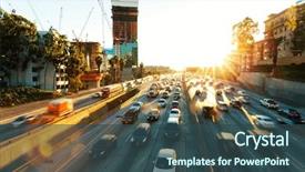  Presentation with traffic road - Theme featuring traffic on road in midtown background and a ocean colored foreground