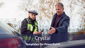  Presentation with traffic police - Colorful PPT layouts enhanced with traffic-police-officer-takes-witness backdrop and a navy blue colored foreground