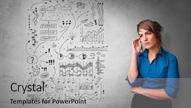  Presentation with 3d person thinking - Presentation having traffic report - young person thinking with office background and a light gray colored foreground