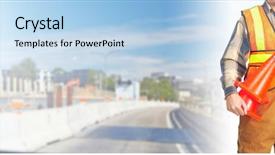  Presentation with road construction - Beautiful PPT theme featuring traffic rool - road construction worker flagger backdrop and a  colored foreground