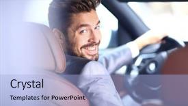  Presentation with car business - Amazing PPT theme having traffic services - portrait of an handsome smiling backdrop and a light blue colored foreground