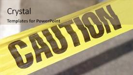  Presentation with caution - PPT theme enhanced with traffic sign series caution tape background and a coral colored foreground