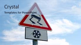  Presentation with traffic road - Cool new presentation with traffic sign warns about slippery backdrop and a light blue colored foreground