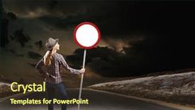  Presentation with traffic road - Audience pleasing presentation theme consisting of traffic signs - young woman in casual holding backdrop and a  colored foreground