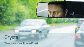  Presentation with mirror reflection - Beautiful PPT theme featuring traffic situation - woman driver reflection backdrop and a light blue colored foreground