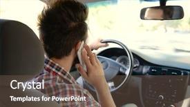  Presentation with driving - Presentation theme with traffic speed limits - young handsome driver using mobile background and a tawny brown colored foreground