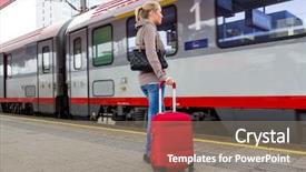  Presentation with train railway - Slide deck with traffic studies - woman waiting for train background and a gray colored foreground