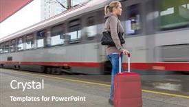  Presentation with vintage steam powered railway train - Amazing slides having traffic studies - young woman waiting backdrop and a gray colored foreground