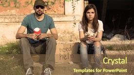  Presentation with people street - PPT theme having tragedy - poor people sitting background and a tawny brown colored foreground