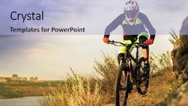  Presentation with triathlon professional cyclist man cycling - Amazing presentation design having trail extreme sport concept free backdrop and a light blue colored foreground