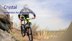  Presentation with triathlon professional cyclist man cycling - Presentation design with trail extreme sport concept free background and a sky blue colored foreground