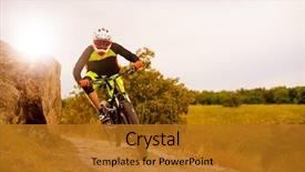  Presentation with triathlon professional cyclist man cycling - PPT layouts enhanced with trail extreme sport concept free background and a gold colored foreground