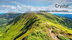  Presentation with trail - Colorful presentation design enhanced with trail leading through the mountain valley beauty world backdrop and a light blue colored foreground