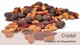  Presentation with chocolate nuts - Amazing slide deck having trail mix - closeup of a snack consisting backdrop and a coral colored foreground