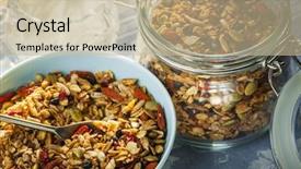  Presentation with granola - PPT layouts enhanced with trail mix - serving of homemade granola background and a mint green colored foreground