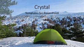  Presentation with camp - Slide deck featuring green tent in winter camp etna national park sicily background and a light blue colored foreground