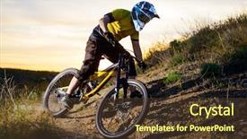  Presentation with mountain bike - Amazing PPT layouts having trail race - cyclist in yellow t-shirt backdrop and a tawny brown colored foreground