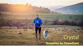  Presentation with trail running runner - Presentation theme with trail-runner-and-his-dog background and a violet colored foreground