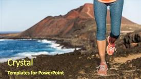  Presentation with running shoes - Audience pleasing theme consisting of trail running athlete woman runner backdrop and a tawny brown colored foreground