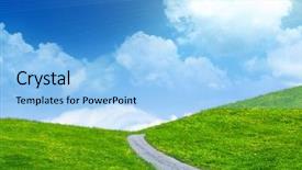  Presentation with trail running runner - Presentation theme with trail running through grassy hills background and a light blue colored foreground