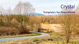  Presentation with green lake - Presentation design with trail through lush green forest background and a sky blue colored foreground