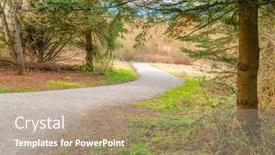  Presentation with green lake - Beautiful presentation design featuring trail through lush green forest backdrop and a coral colored foreground