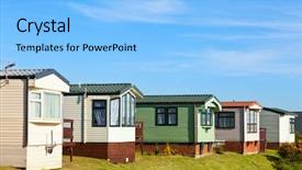  Presentation with trailer park - Slides enhanced with trailer - cabins at holiday park background and a light blue colored foreground