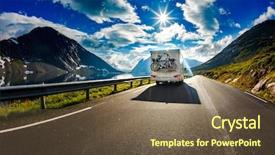  Presentation with caravan - Amazing presentation design having trailer - caravan car travels backdrop and a tawny brown colored foreground