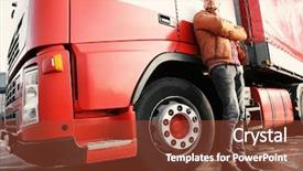  Presentation with truck driver - PPT theme with trailer - handsome driver near big modern background and a tawny brown colored foreground