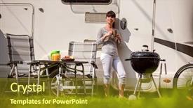  Presentation with caravan - Amazing slide deck having trailer food - family vacation travel rv holiday backdrop and a tawny brown colored foreground