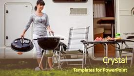  Presentation with caravan - Audience pleasing slide deck consisting of trailer food - family vacation travel rv holiday backdrop and a tawny brown colored foreground