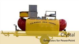  Presentation with stand - Audience pleasing theme consisting of trailer food - mobile hot dog stand isolated backdrop and a yellow colored foreground
