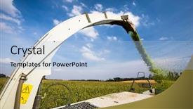  Presentation with modern food - Amazing PPT theme having trailer food - modern combine harvester unloading green backdrop and a light blue colored foreground