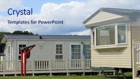  Presentation with caravan - Cool new slide set with trailers in modern holiday park backdrop and a sky blue colored foreground