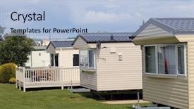  Presentation with caravan - Theme having trailers in modern holiday park background and a light blue colored foreground
