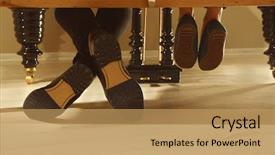  Presentation with feet - Slides having classic train - musician and child's feet underside background and a coral colored foreground