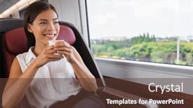  Presentation with bus train - Presentation theme having train-commute-business-woman-relaxing background and a tawny brown colored foreground