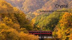  Presentation with fall foliage - Slide set having train commuter in fukushima japan background and a coral colored foreground