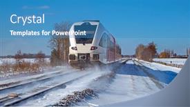  Presentation with winter driving - Theme having train-driving-in-the-countryside background and a teal colored foreground