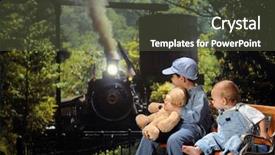  Presentation with old young - Theme consisting of train engine - two young brothers background and a  colored foreground