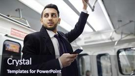  Presentation with metro train - Theme featuring train holding onto hand rail background and a wine colored foreground