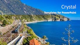  Presentation with train transport - Presentation enhanced with train-in-cinque-terre-italy background and a cobalt blue colored foreground