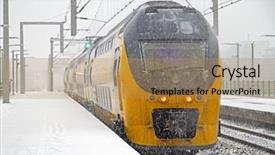  Presentation with amsterdam - Beautiful presentation theme featuring train in snowstorm departing from bijlmer station in amsterdam netherlands backdrop and a gold colored foreground
