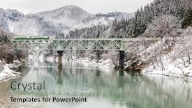  Presentation with train bridge - PPT theme featuring train in winter landscape snow background and a light gray colored foreground