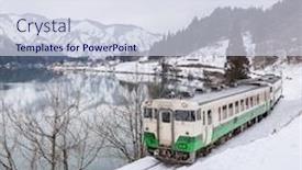  Presentation with train bridge - Audience pleasing theme consisting of train-in-winter-landscape-snow backdrop and a sky blue colored foreground