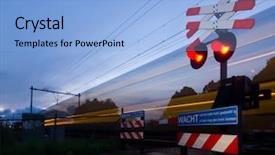  Presentation with train - Presentation theme with train passing a rail crossing background and a light blue colored foreground