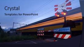  Presentation with pedestrian crossing - Presentation design having train racing past a pedestrian crossing just after dusk background and a light blue colored foreground