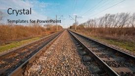  Presentation with train transport - Presentation design with train rails in country landscape background and a light blue colored foreground