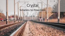  Presentation with train transport - Cool new slide deck with train rails in country landscape backdrop and a light gray colored foreground
