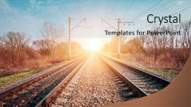  Presentation with train - PPT layouts having train rails in country landscape background and a light blue colored foreground